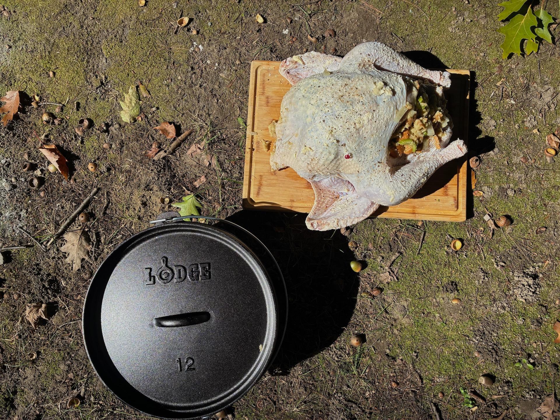 Stuffed turkey over the fire